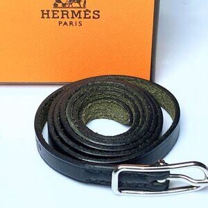 Hermès Black Leather Hapi Single Tour Bracelet Palladium Buckle GS486